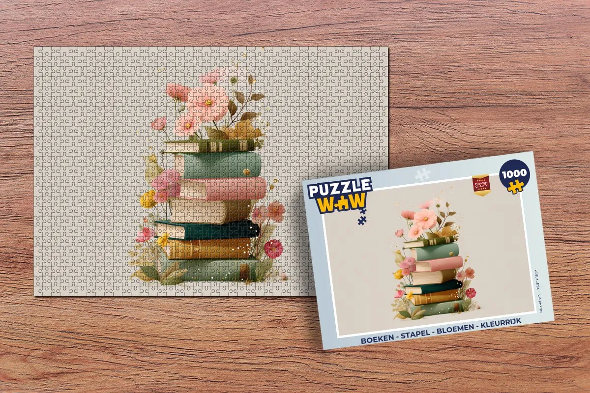 PuzzleWow Stapel Boeken Bloemen Legpuzzel 1000 Stuks