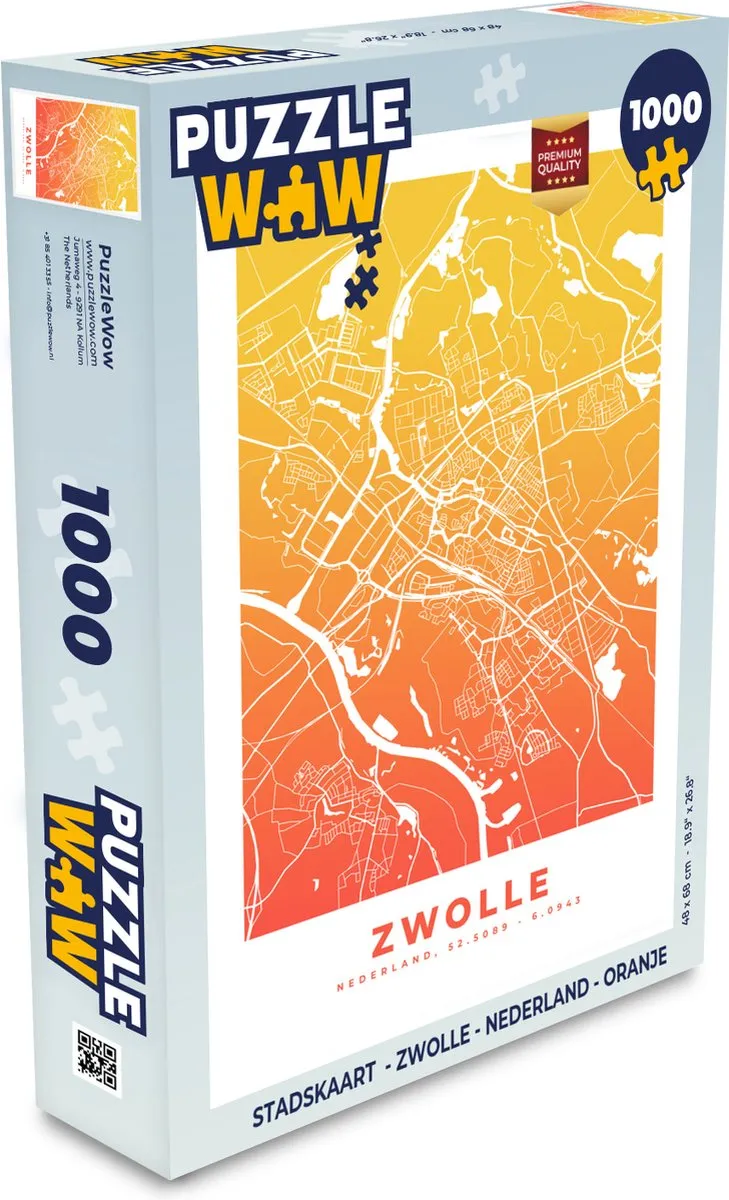 PuzzleWow Stadskaart Zwolle Legpuzzel 1000 Stuks - Multicolor