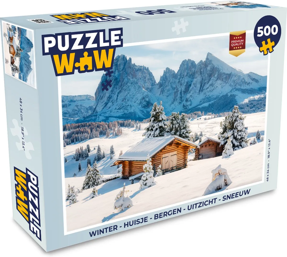 PuzzleWow Winter Huisje Bergen Uitzicht Sneeuw Legpuzzel 500 Stuks