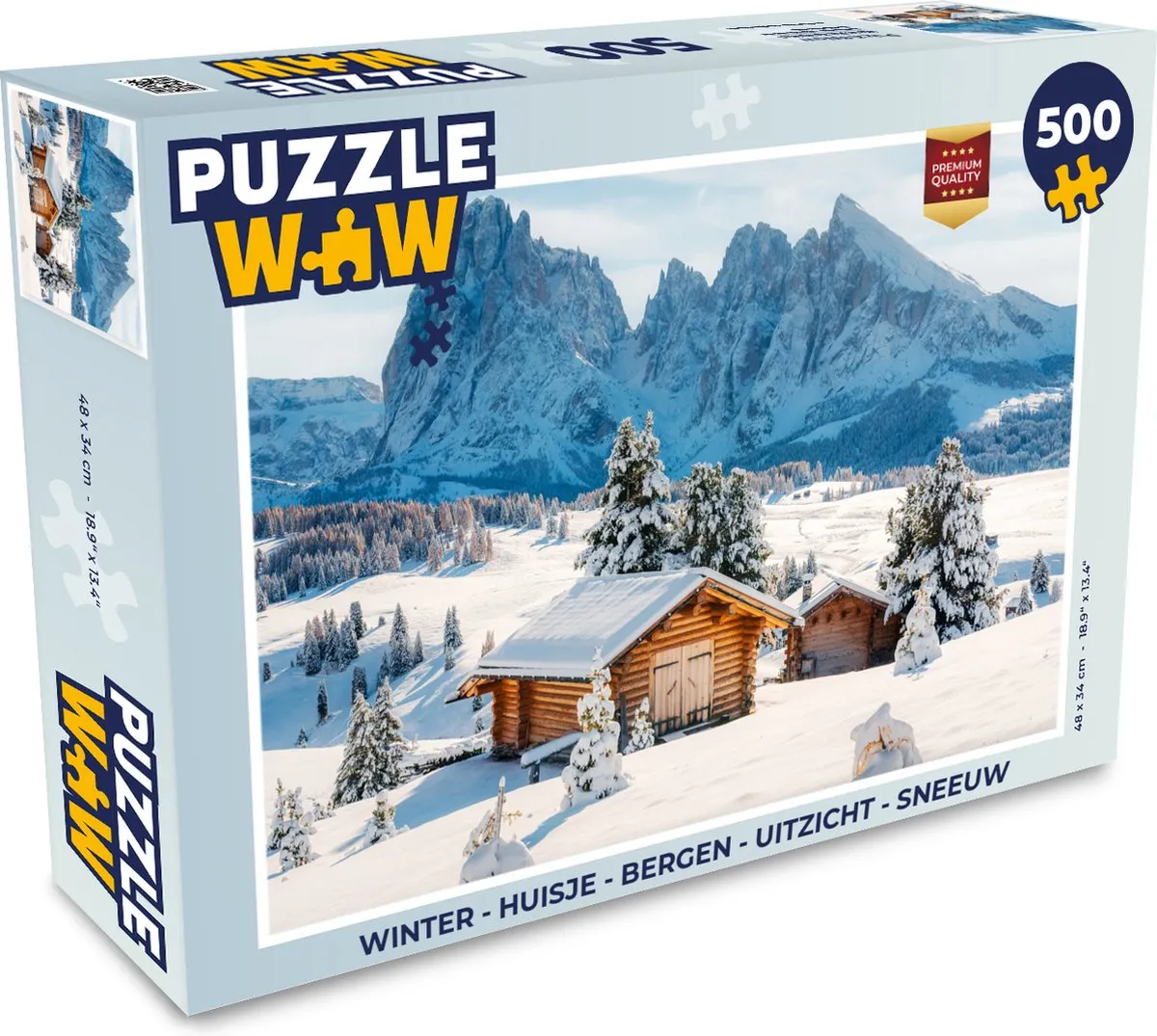 PuzzleWow Winter Huisje Bergen Uitzicht Sneeuw Legpuzzel 500 Stuks