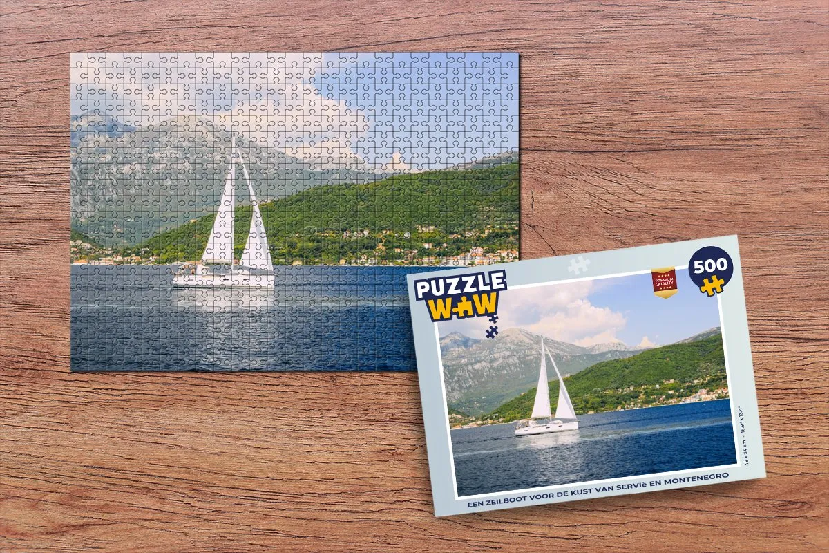 PuzzleWow Legpuzzel Een zeilboot voor de kust van Servië en Montenegro 500 Stuks - Multicolor