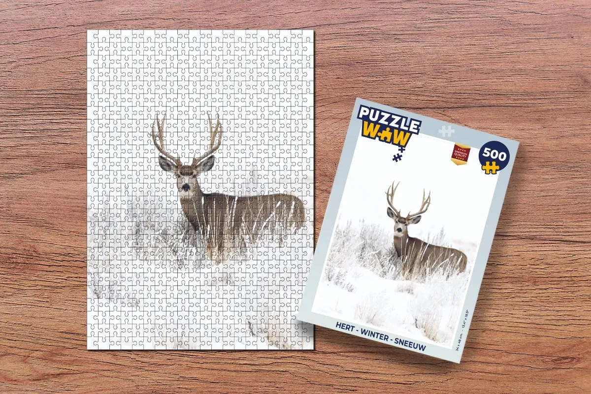 PuzzleWow Hert Winter Sneeuw Dieren Legpuzzel 500 Stuks - Multicolor