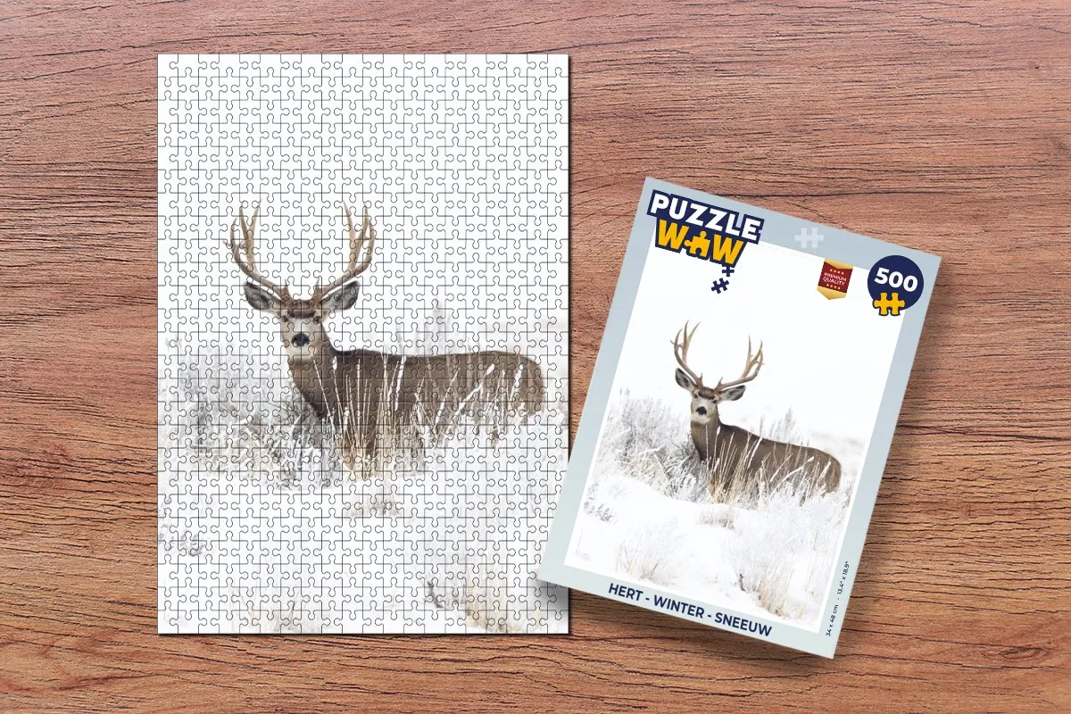 PuzzleWow Hert Winter Sneeuw Dieren Legpuzzel 500 Stuks - Multicolor
