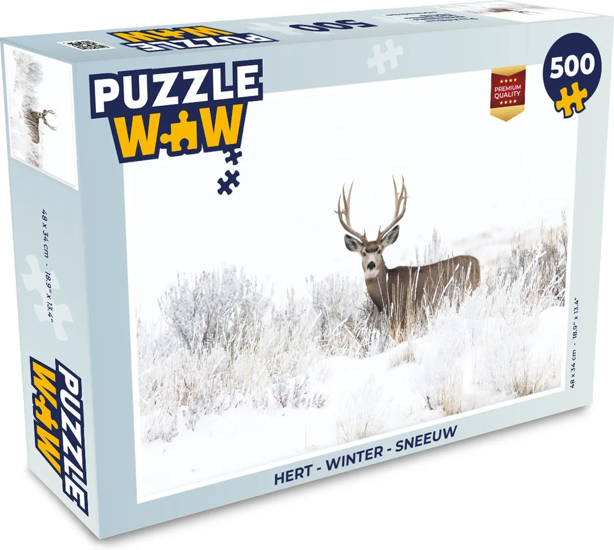 PuzzleWow Hert Winter Sneeuw Dieren Legpuzzel 500 Stuks - Multicolor