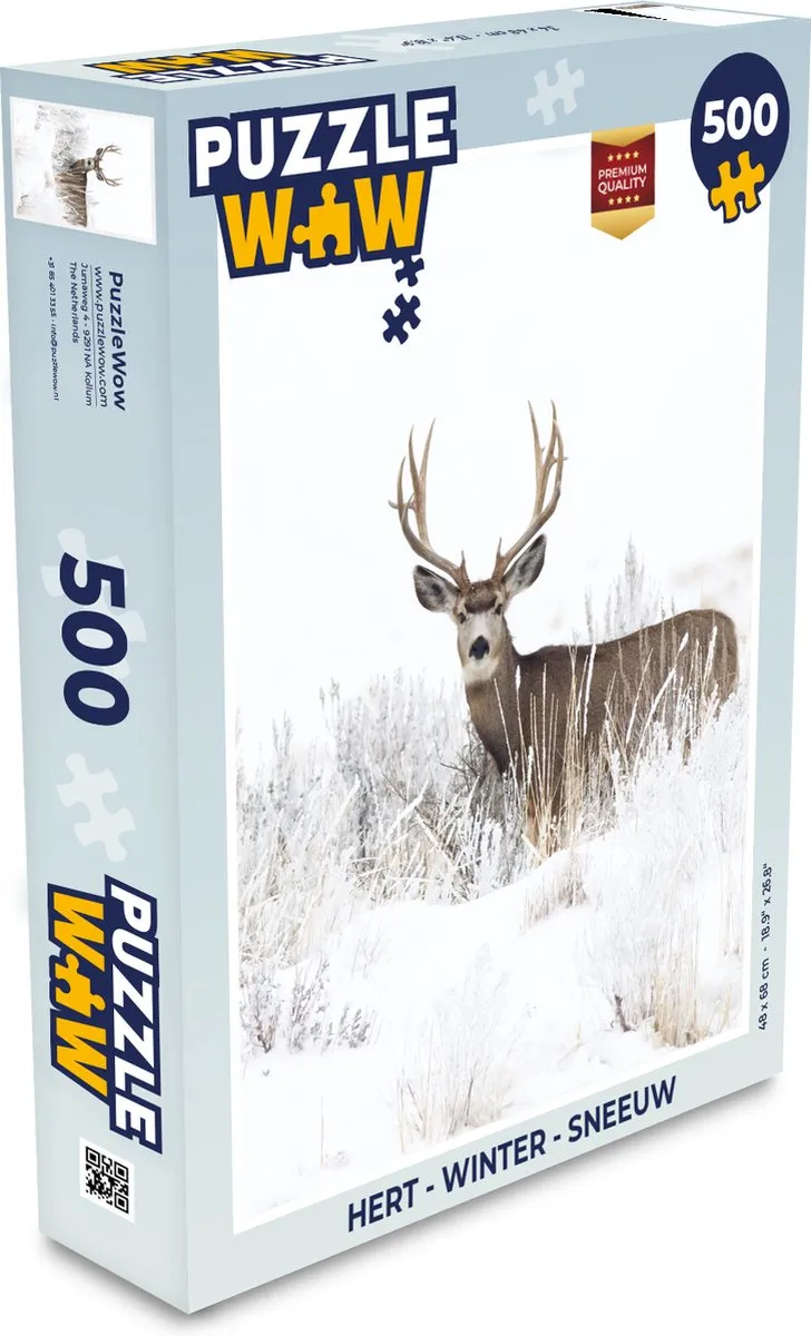 PuzzleWow Hert Winter Sneeuw Dieren Legpuzzel 500 Stuks - Multicolor