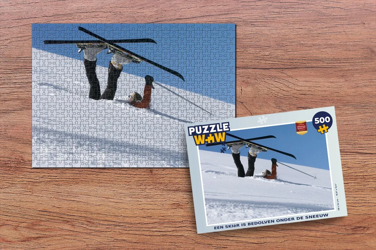 PuzzleWow Legpuzzel Een skiër is bedolven onder de sneeuw 500 Stuks - Multicolor