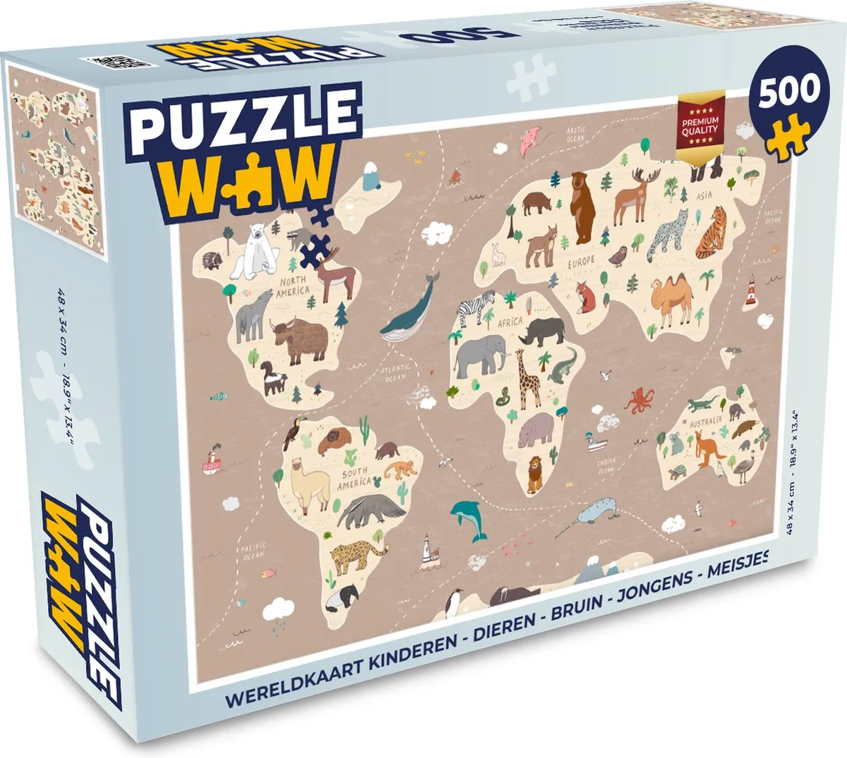 PuzzleWow Wereldkaart Puzzel 500 Stuks - Multicolor
