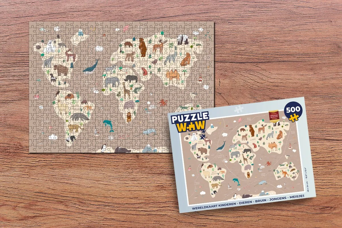 PuzzleWow Wereldkaart Puzzel 500 Stuks - Multicolor