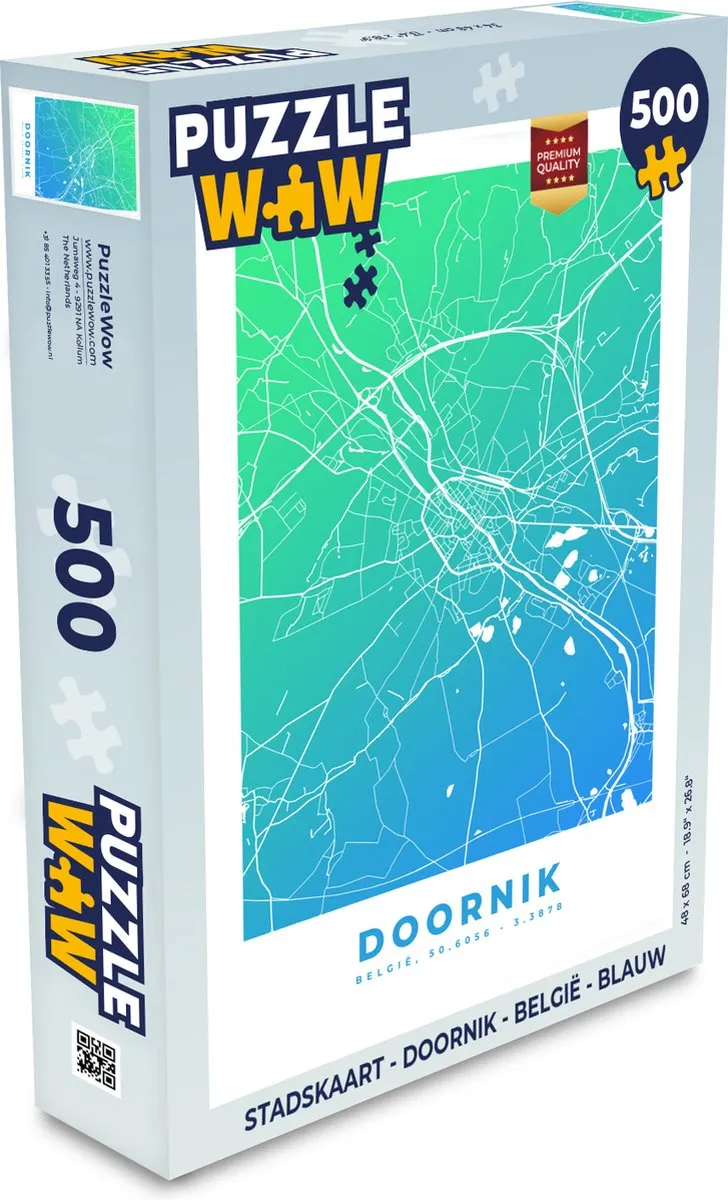 PuzzleWow Stadskaart Doornik België Legpuzzel 500 Stuks - Multicolor