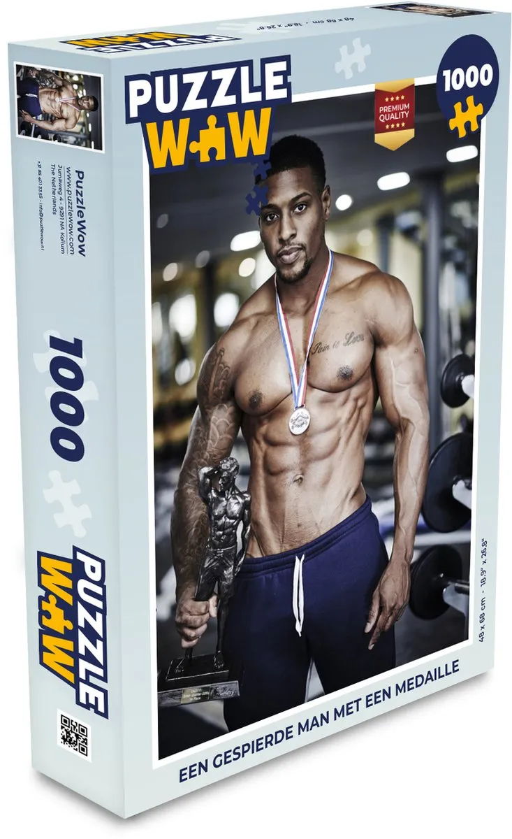 PuzzleWow Legpuzzel 1000 Stuks - Gespierde Man met Medaille - Multicolor