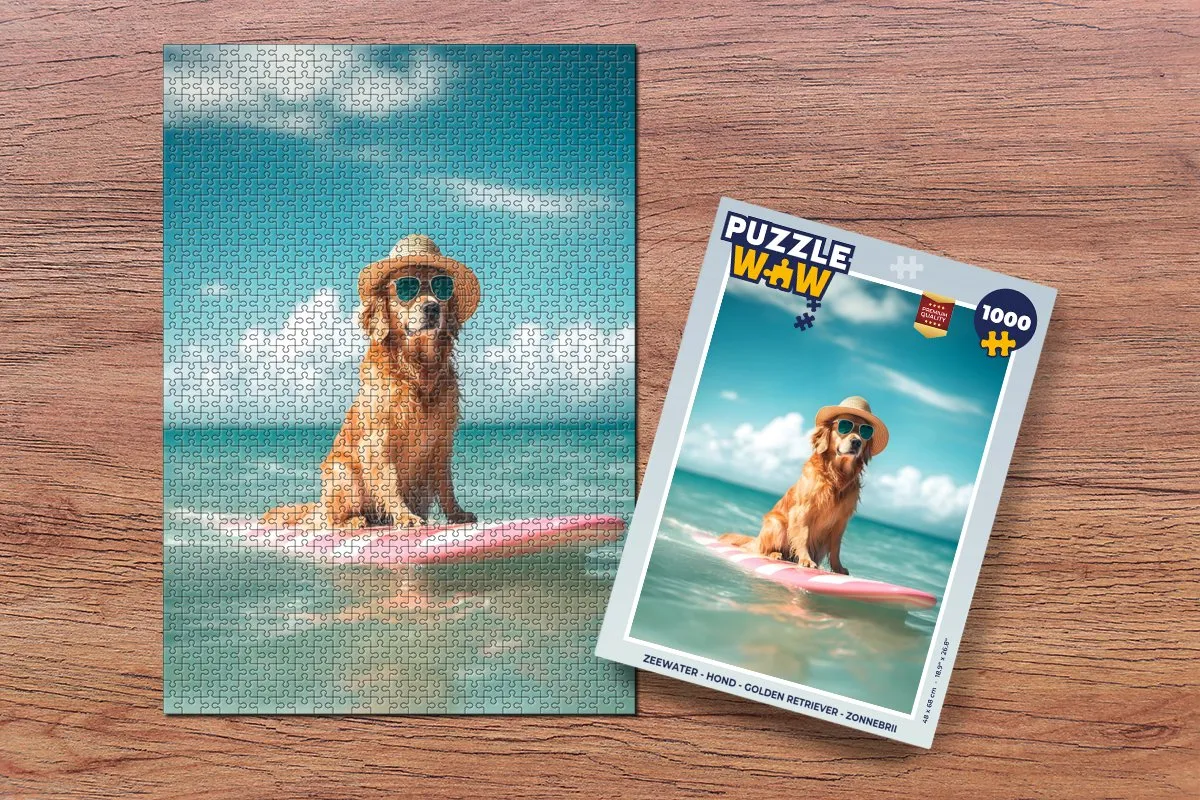PuzzleWow Zeewater Legpuzzel 1000 Stuks - Golden Retriever met Zonnebril
