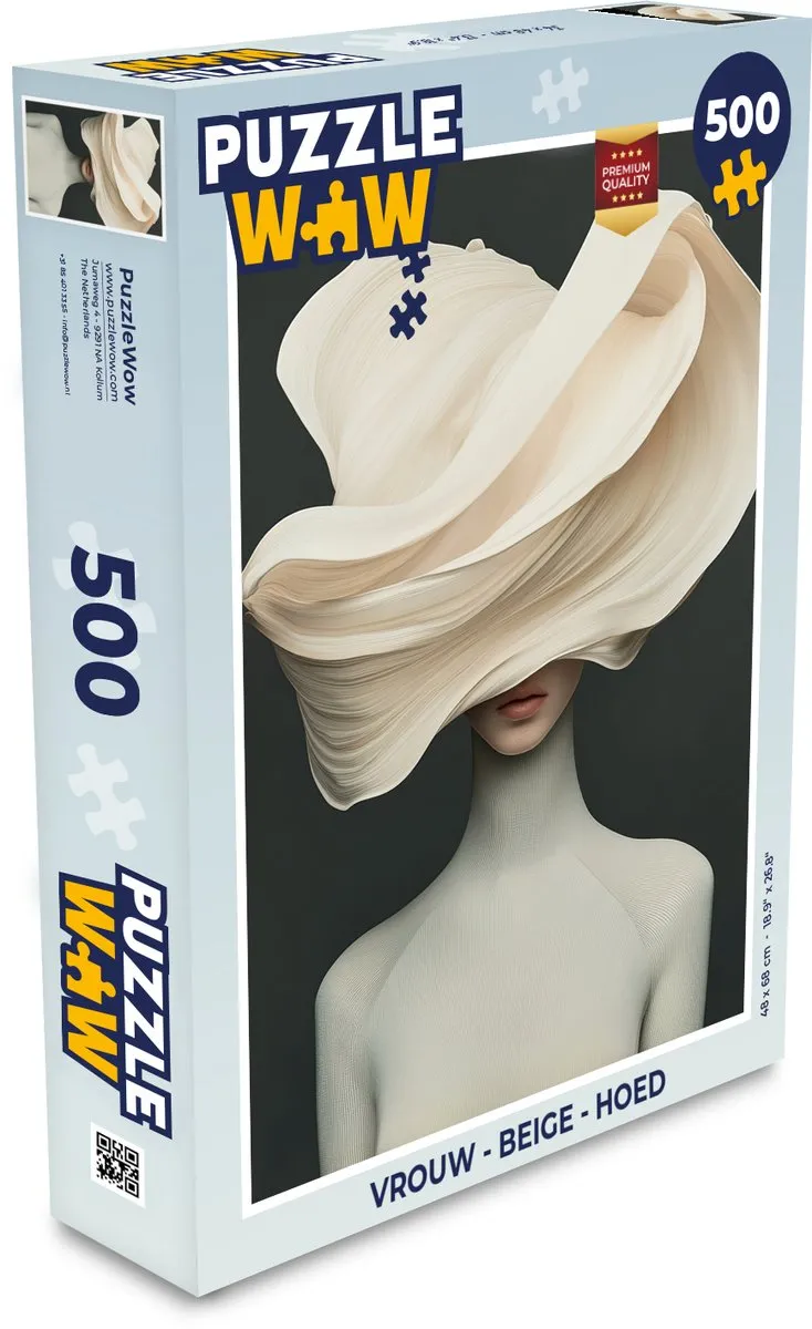 PuzzleWow Vrouw met Hoed Legpuzzel 500 Stuks - Beige