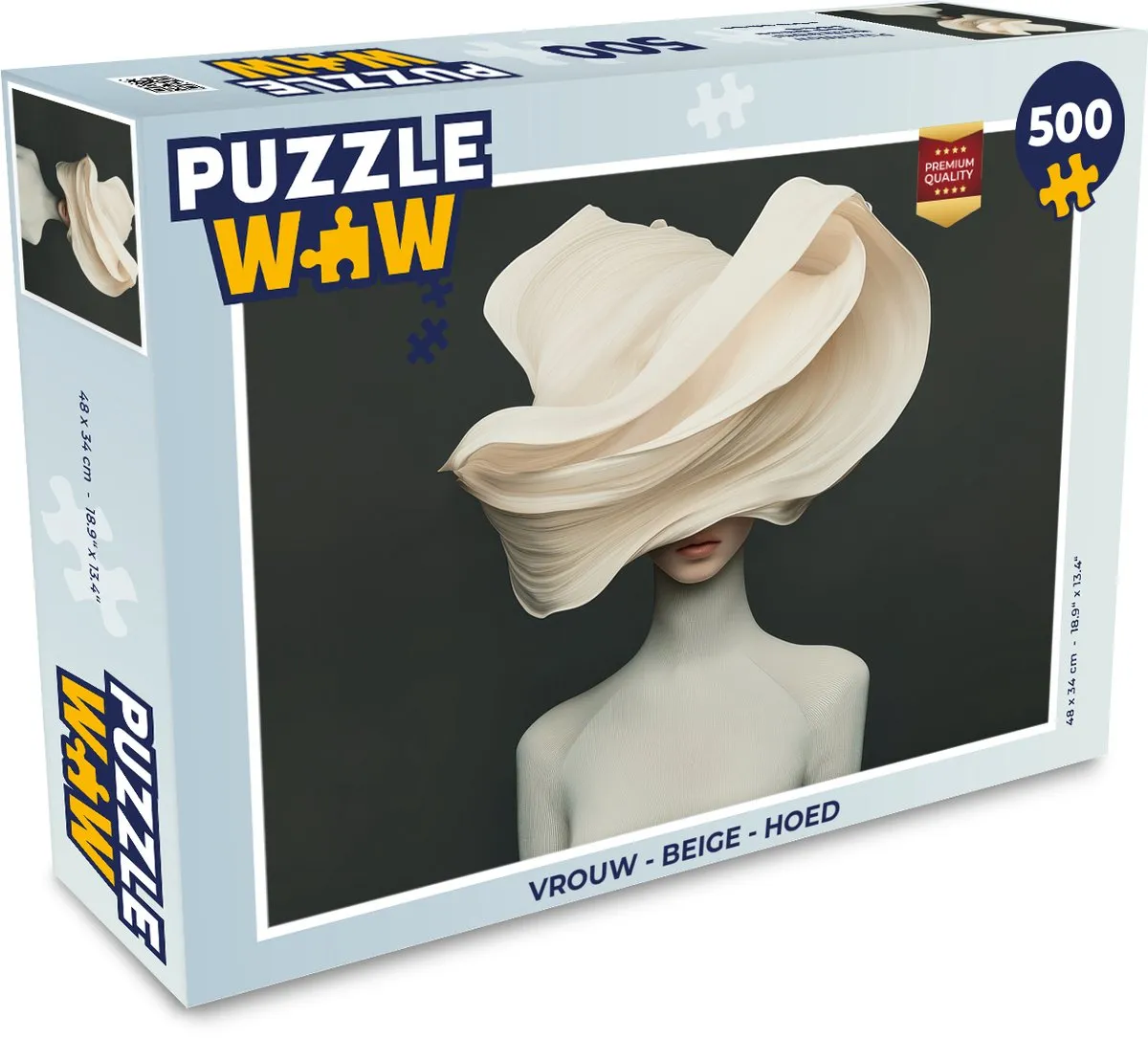PuzzleWow Vrouw met Hoed Legpuzzel 500 Stuks - Beige