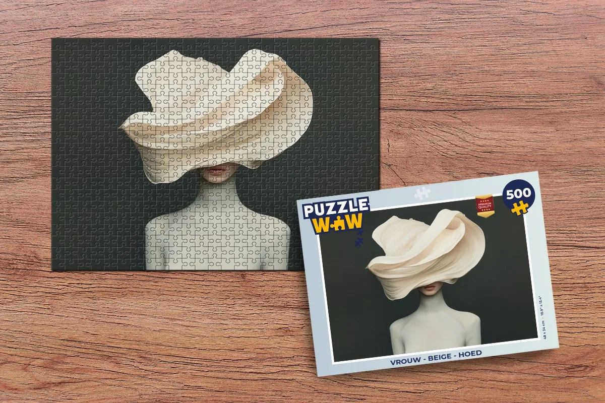 PuzzleWow Vrouw met Hoed Legpuzzel 500 Stuks - Beige