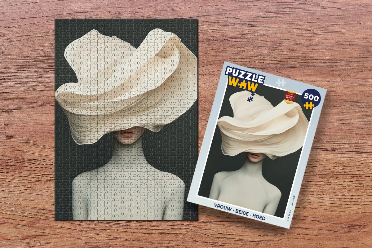 PuzzleWow Vrouw met Hoed Legpuzzel 500 Stuks - Beige