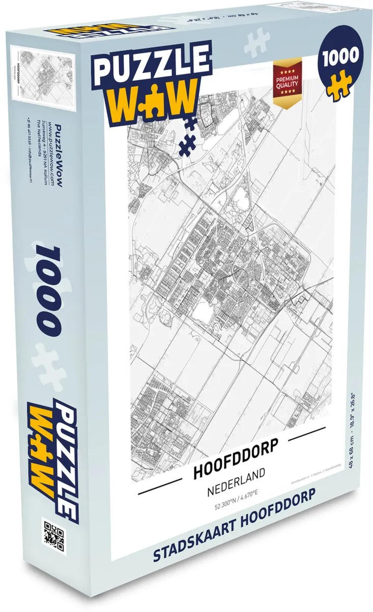 PuzzleWow Stadskaart Hoofddorp Legpuzzel 1000 Stuks - Multicolor