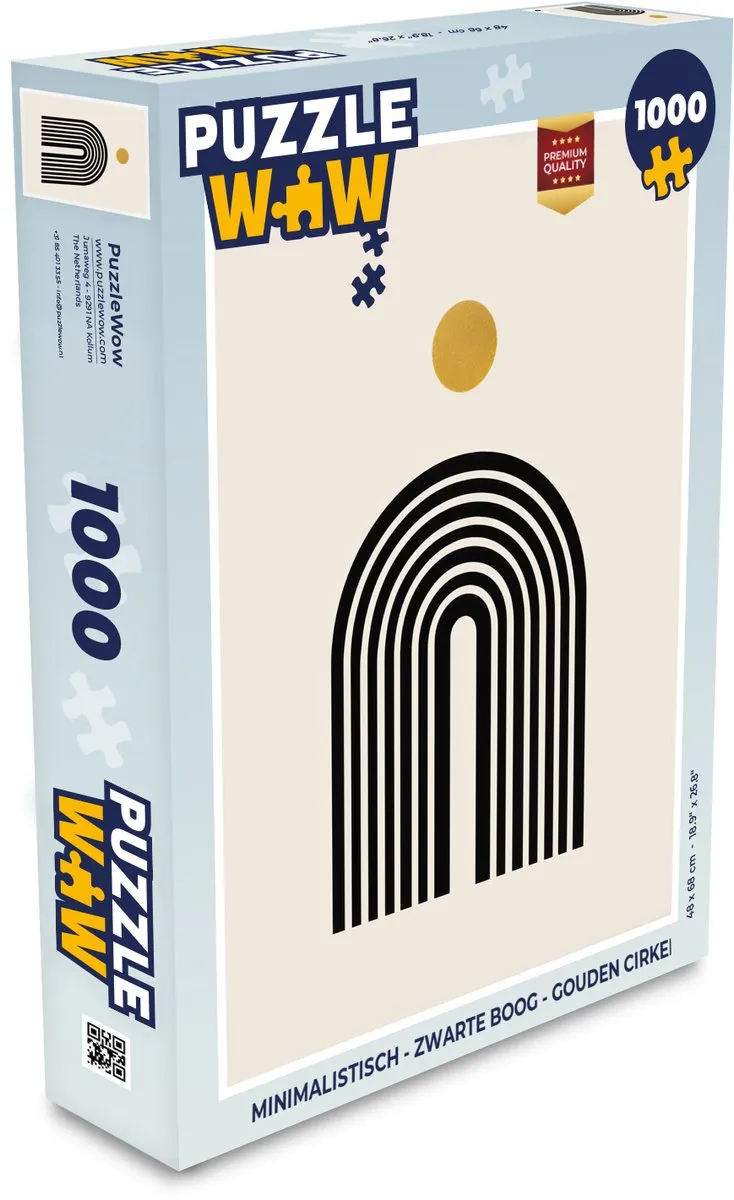 PuzzleWow Minimalistisch Legpuzzel 1000 Stuks - Boog/Zwarte & Gouden Cirkel