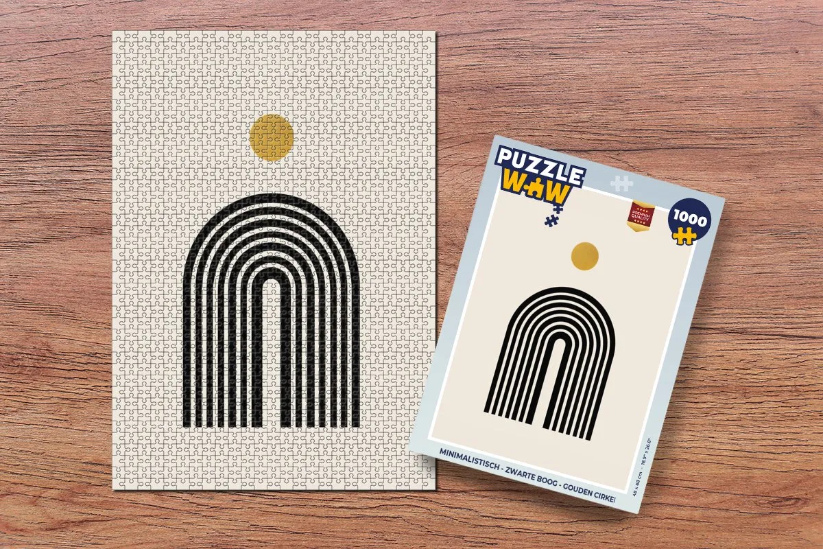 PuzzleWow Minimalistisch Legpuzzel 1000 Stuks - Boog/Zwarte & Gouden Cirkel