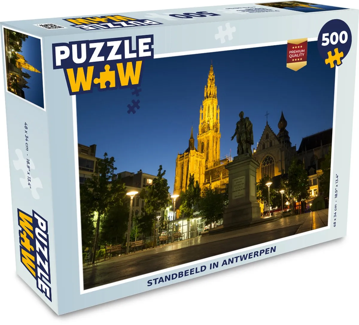 PuzzleWow Antwerpen Nacht Legpuzzel 500 Stuks - Multicolor