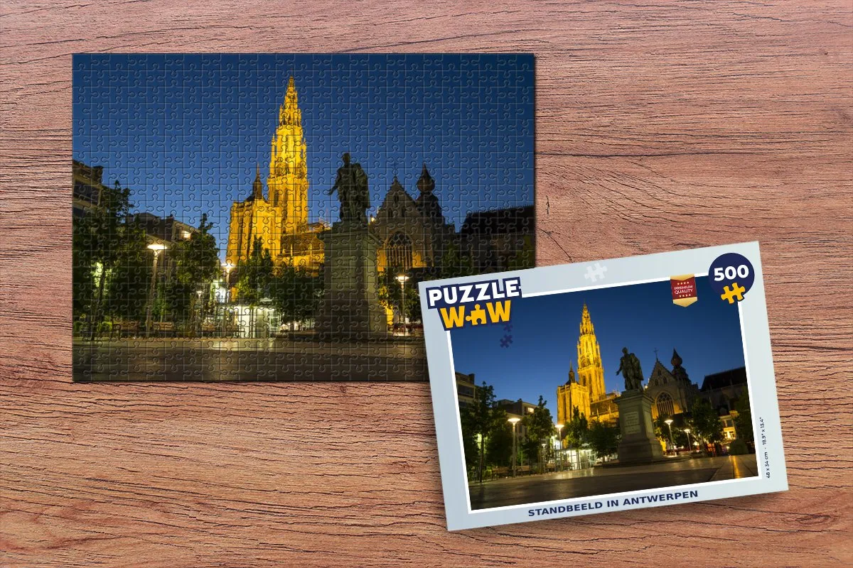 PuzzleWow Antwerpen Nacht Legpuzzel 500 Stuks - Multicolor