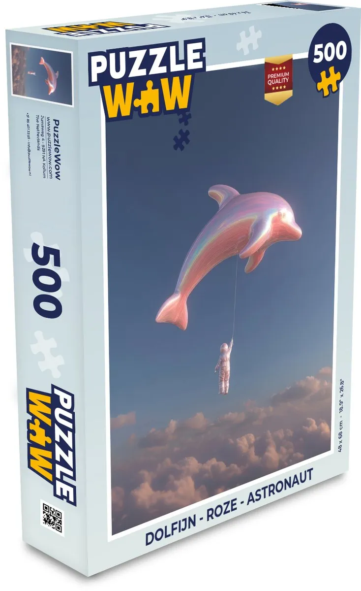 PuzzleWow Dolfijn Astronaut Legpuzzel 500 Stuks - Roze