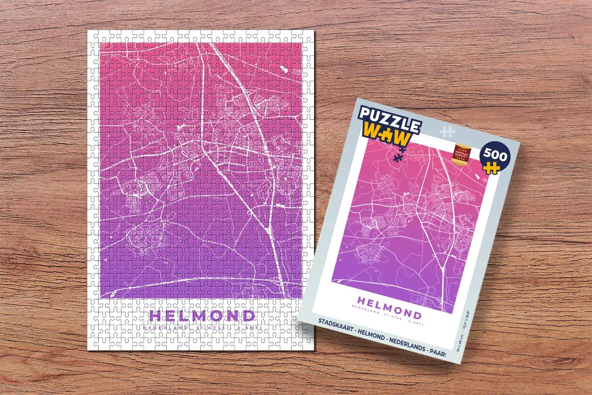 PuzzleWow Stadskaart Helmond Legpuzzel 500 Stuks - Paars
