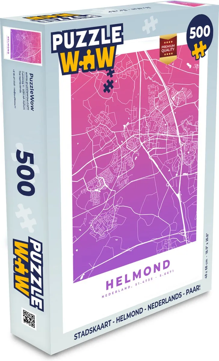 PuzzleWow Stadskaart Helmond Legpuzzel 500 Stuks - Paars