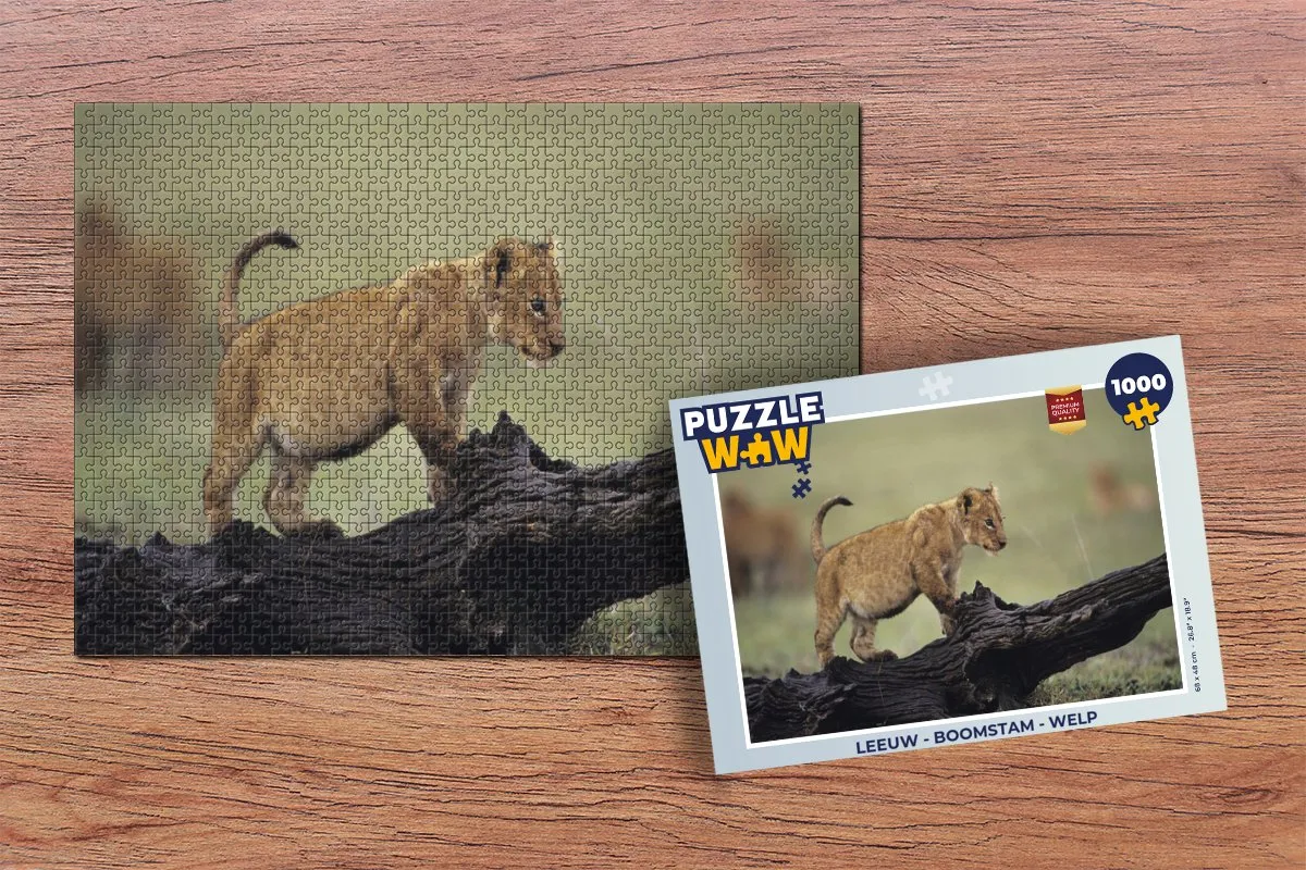 PuzzleWow Leeuw Boomstam Welp Legpuzzel 1000 Stuks - Multicolor