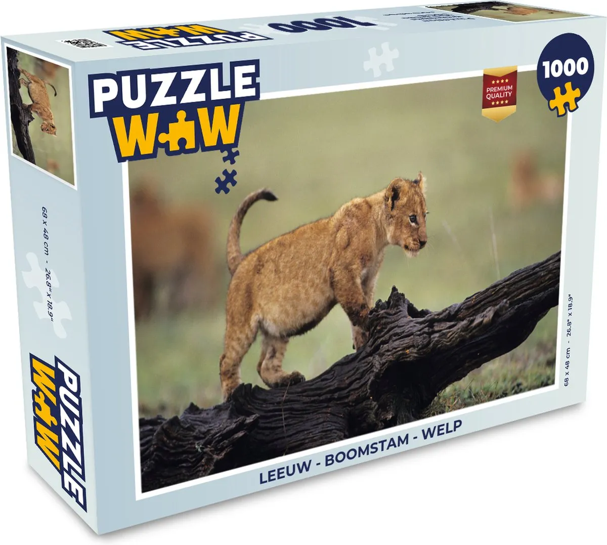PuzzleWow Leeuw Boomstam Welp Legpuzzel 1000 Stuks - Multicolor