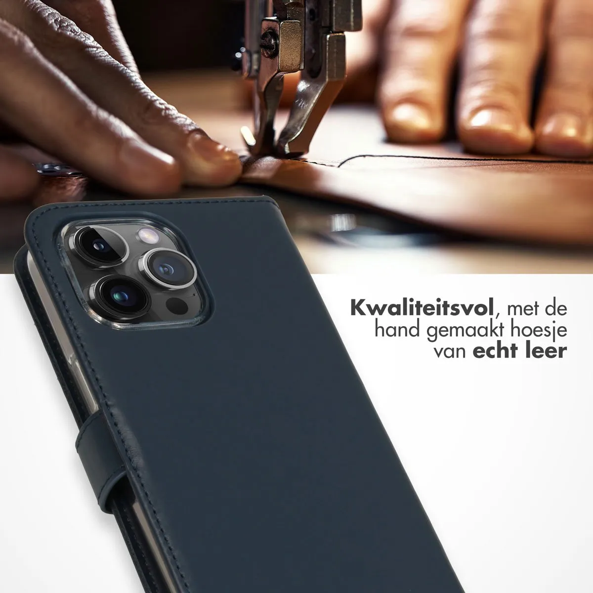 Selencia Hoesje iPhone 15 Pro Max - Echt Lederen Bookcase - Blauw