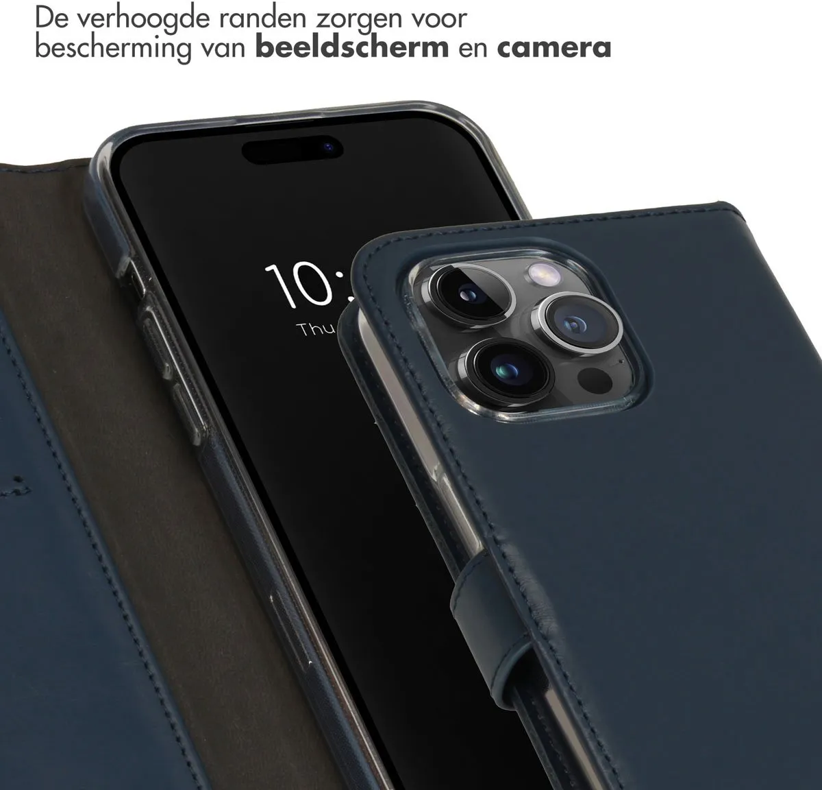 Selencia Hoesje iPhone 15 Pro Max - Echt Lederen Bookcase - Blauw