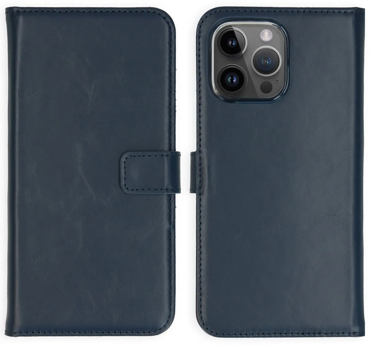 Selencia Hoesje iPhone 15 Pro Max - Echt Lederen Bookcase - Blauw