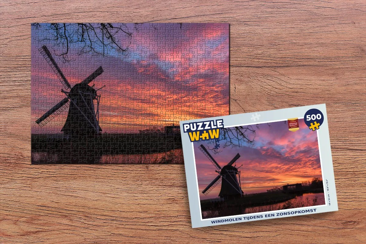 PuzzleWow Windmolen Zonsopgang Legpuzzel 500 Stuks - Multicolor
