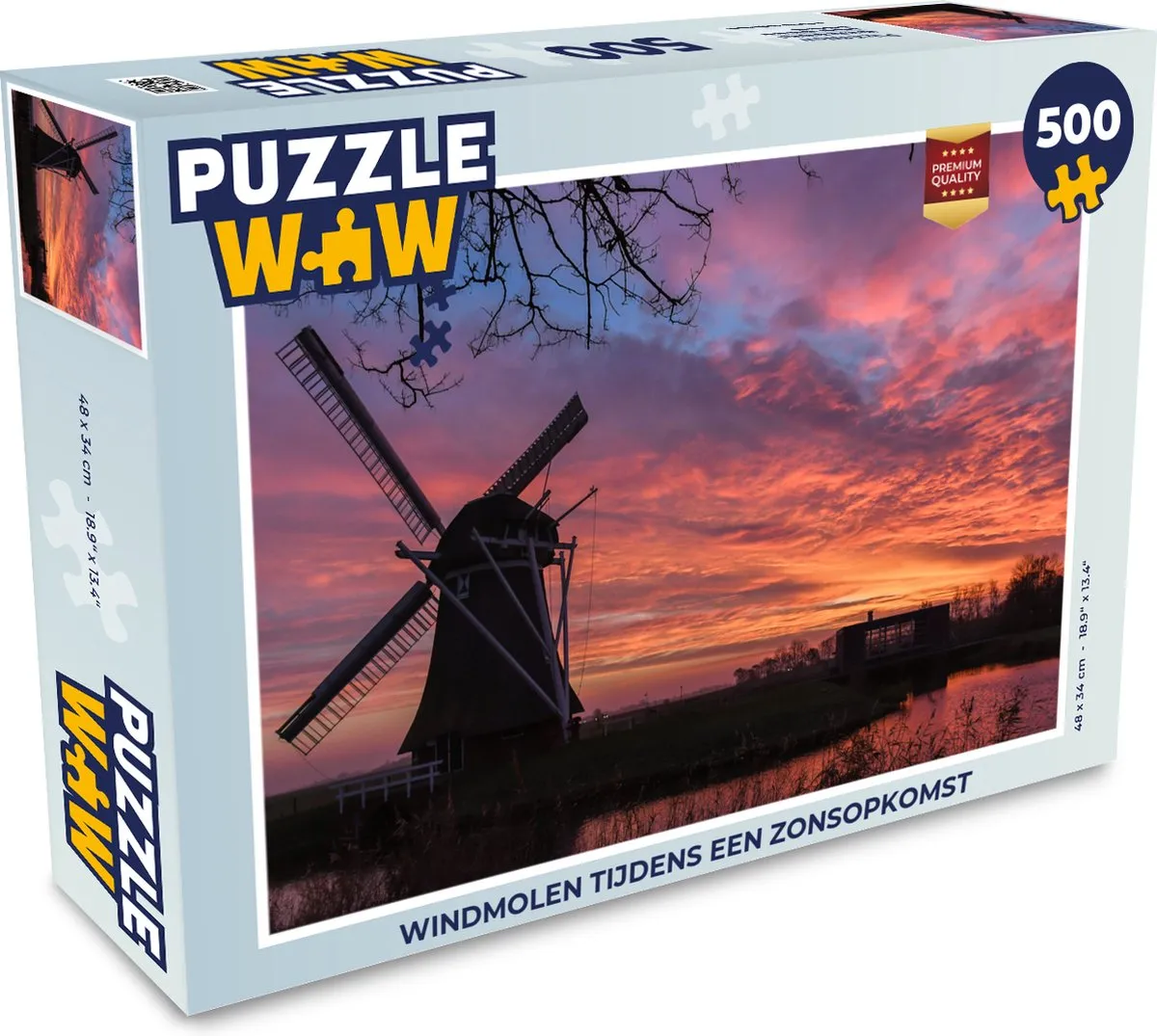 PuzzleWow Windmolen Zonsopgang Legpuzzel 500 Stuks - Multicolor