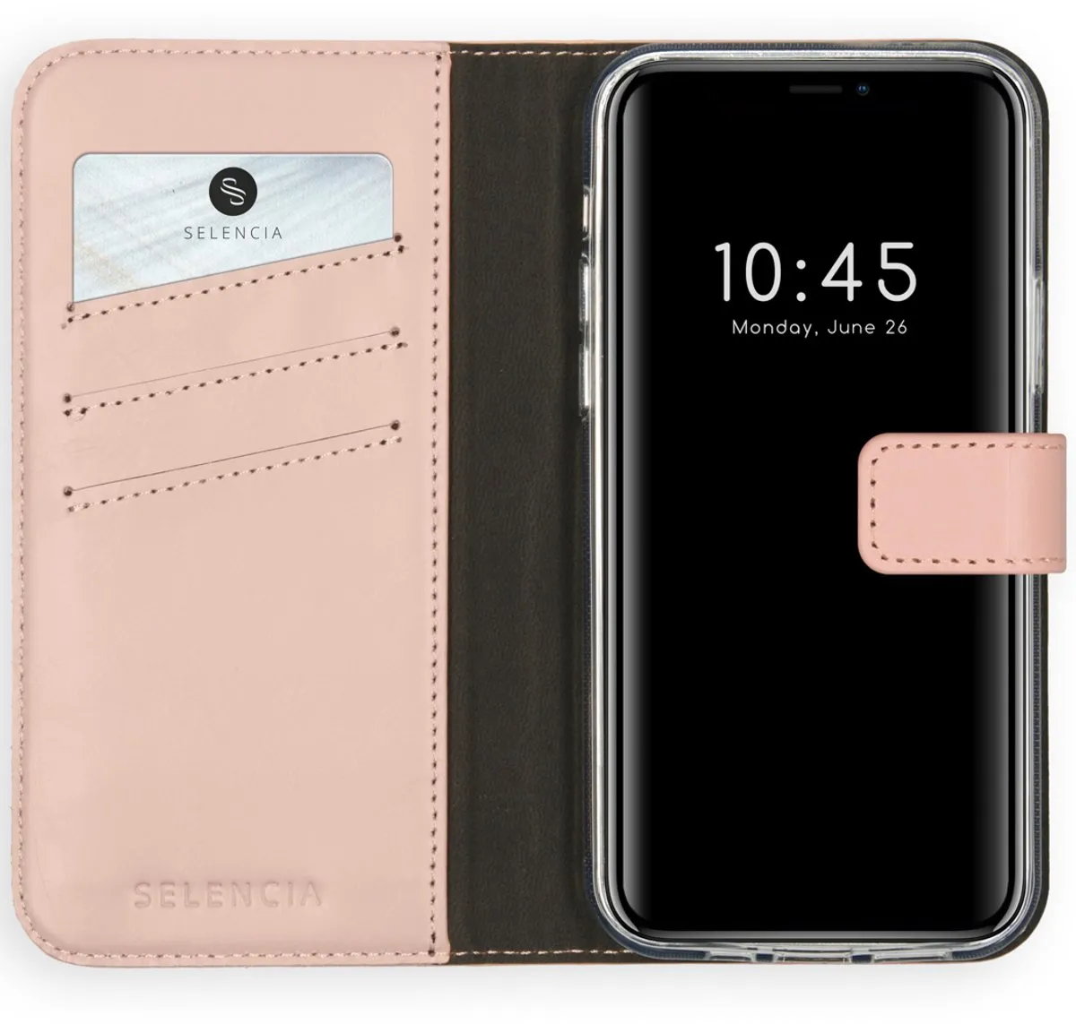 Selencia Hoesje iPhone 12 Pro - Echt Leder Bookcase - Lichtroze - 3 Pasjes