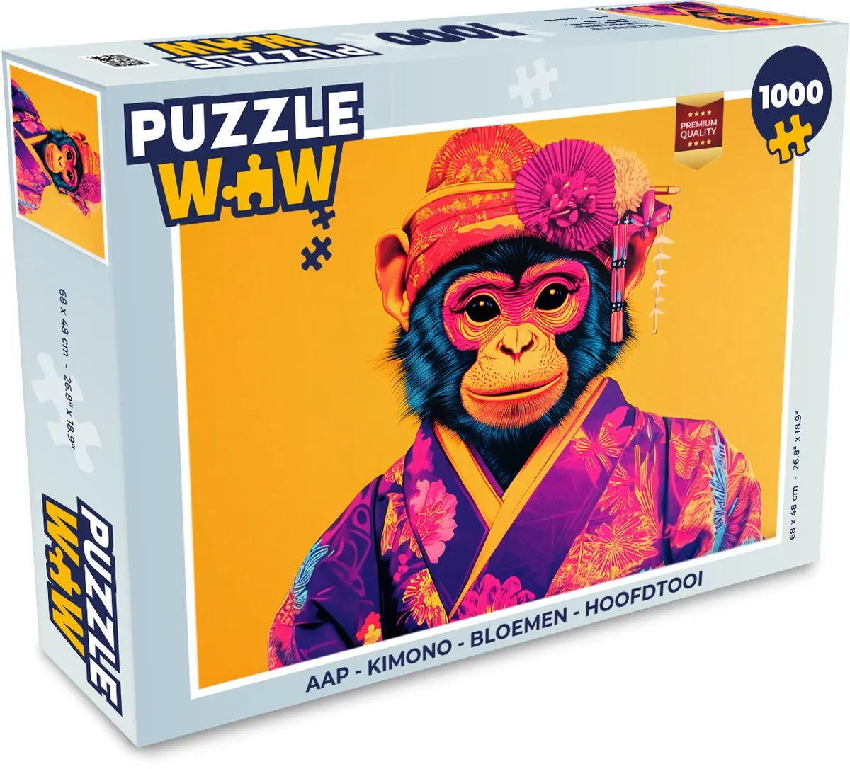 PuzzleWow Aap Kimono Bloemen Hoofdtooi Legpuzzel 1000 Stuks