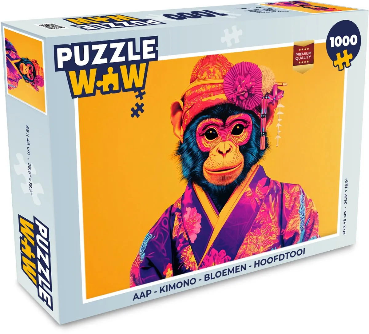 PuzzleWow Aap Kimono Bloemen Hoofdtooi Legpuzzel 1000 Stuks