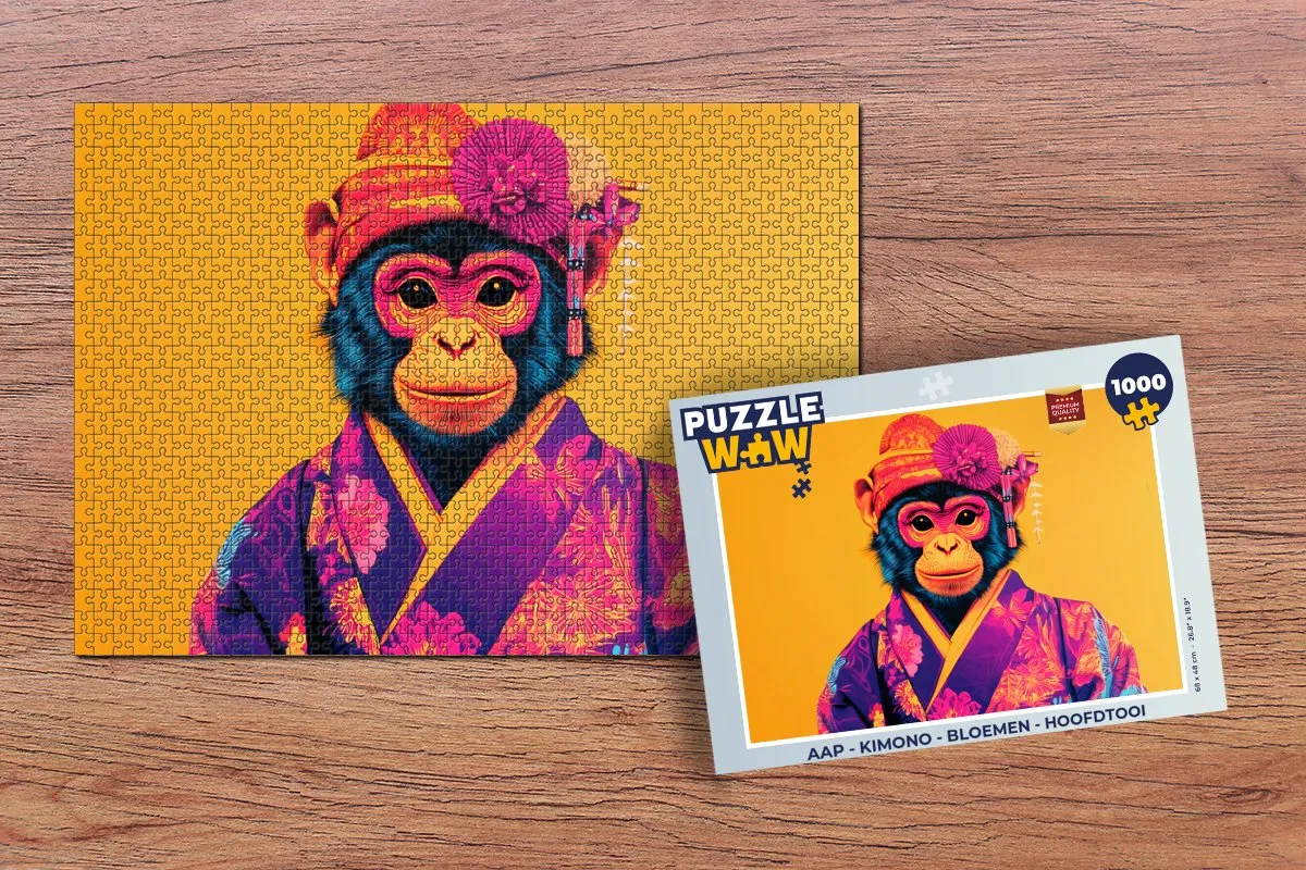 PuzzleWow Aap Kimono Bloemen Hoofdtooi Legpuzzel 1000 Stuks