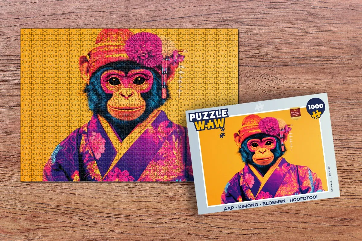 PuzzleWow Aap Kimono Bloemen Hoofdtooi Legpuzzel 1000 Stuks
