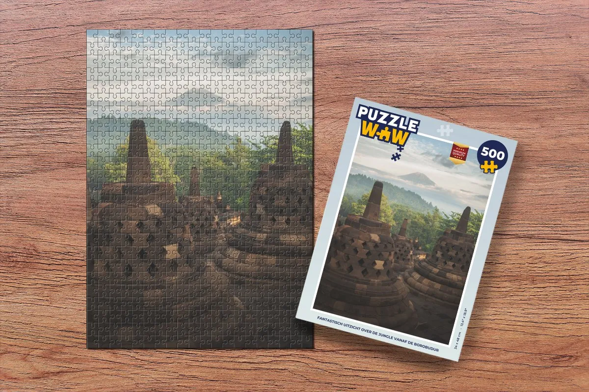 PuzzleWow Legpuzzel Borobudur Jungle 500 Stuks - Multicolor