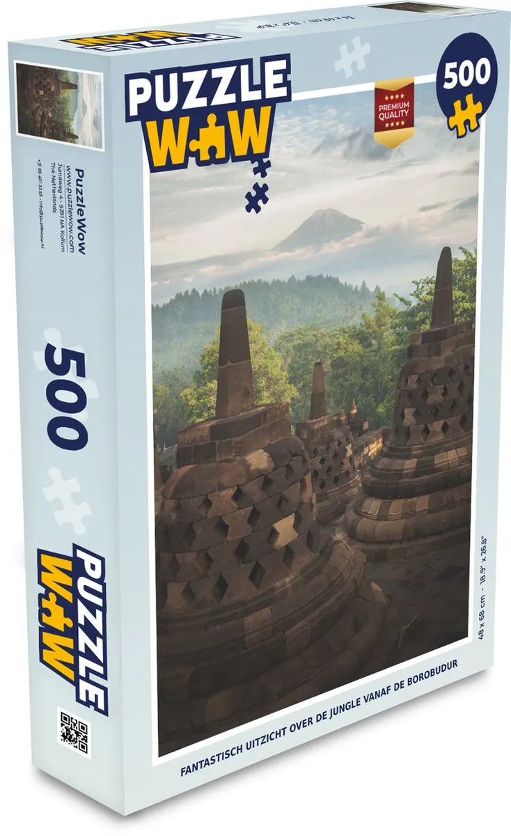 PuzzleWow Legpuzzel Borobudur Jungle 500 Stuks - Multicolor