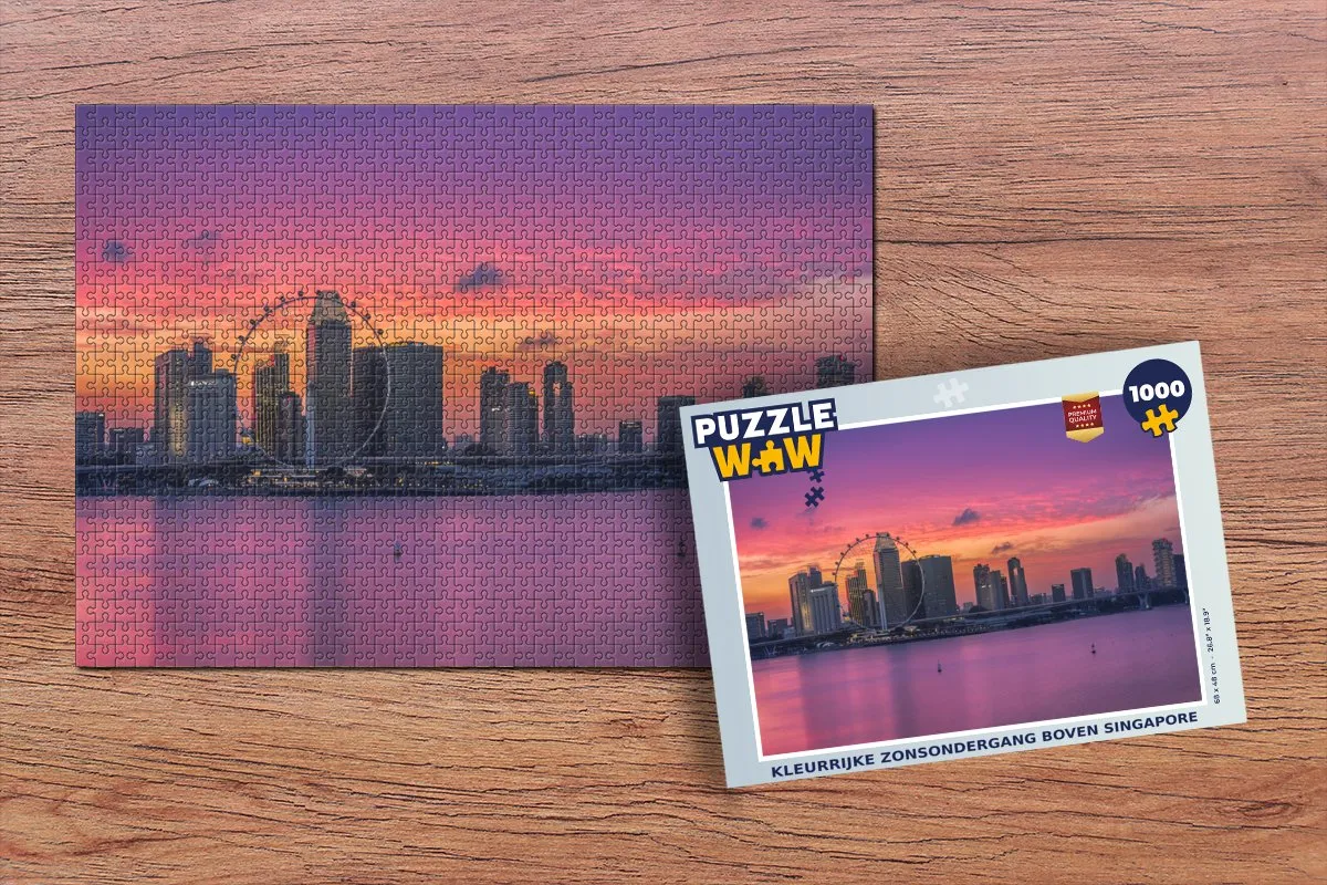 PuzzleWow Legpuzzel Kleurrijke Zonsondergang Singapore 1000 Stuks - Multicolor
