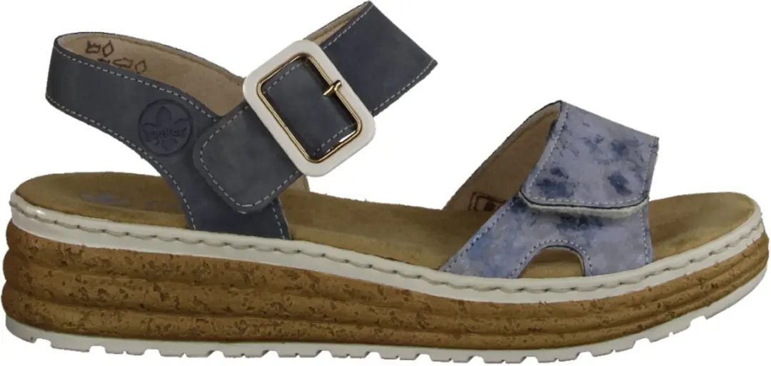 Rieker 62760-12 Sandalen Antistress Extra wijd blauw klittenband sleehak