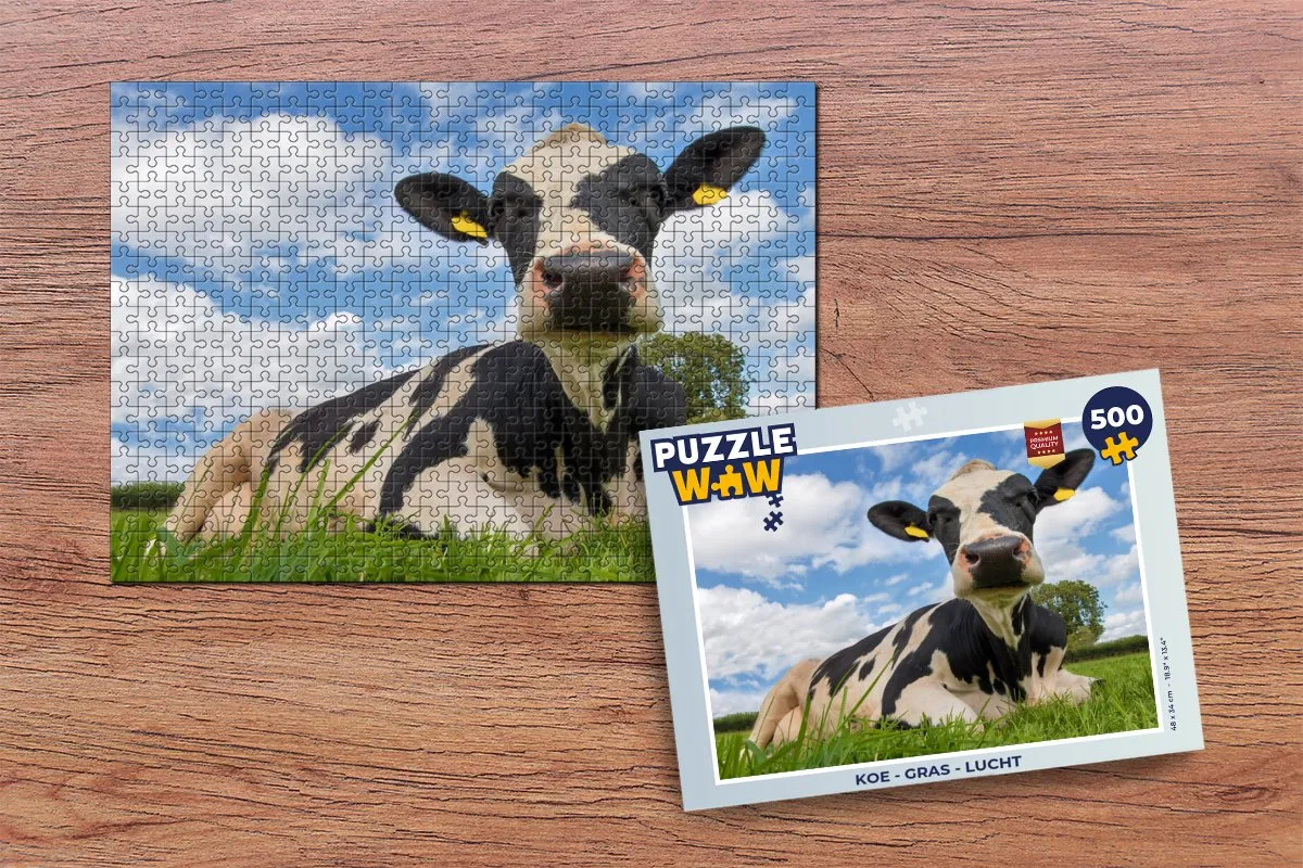 PuzzleWow Puzzel Koe Gras Lucht 500 Stuks - Multicolor