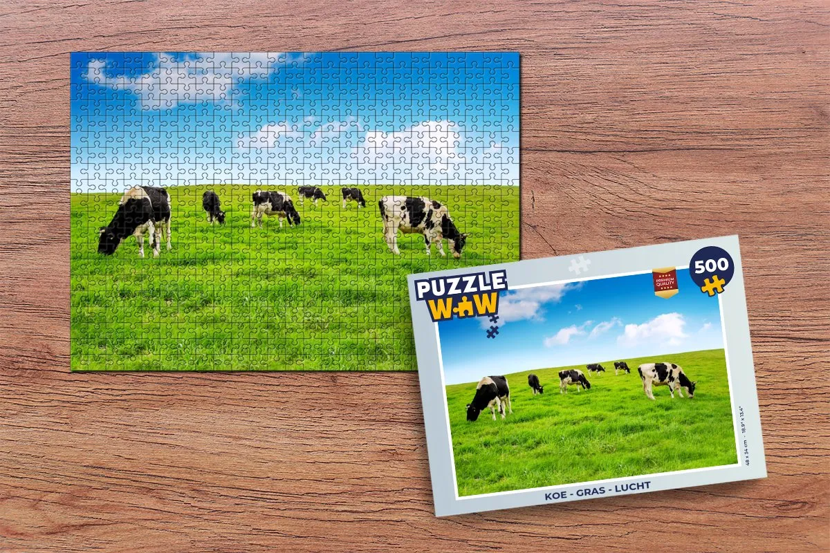 PuzzleWow Puzzel Koe Gras Lucht 500 Stuks - Multicolor