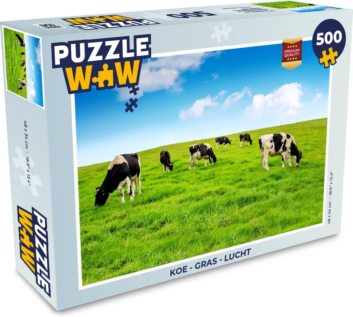 PuzzleWow Puzzel Koe Gras Lucht 500 Stuks - Multicolor
