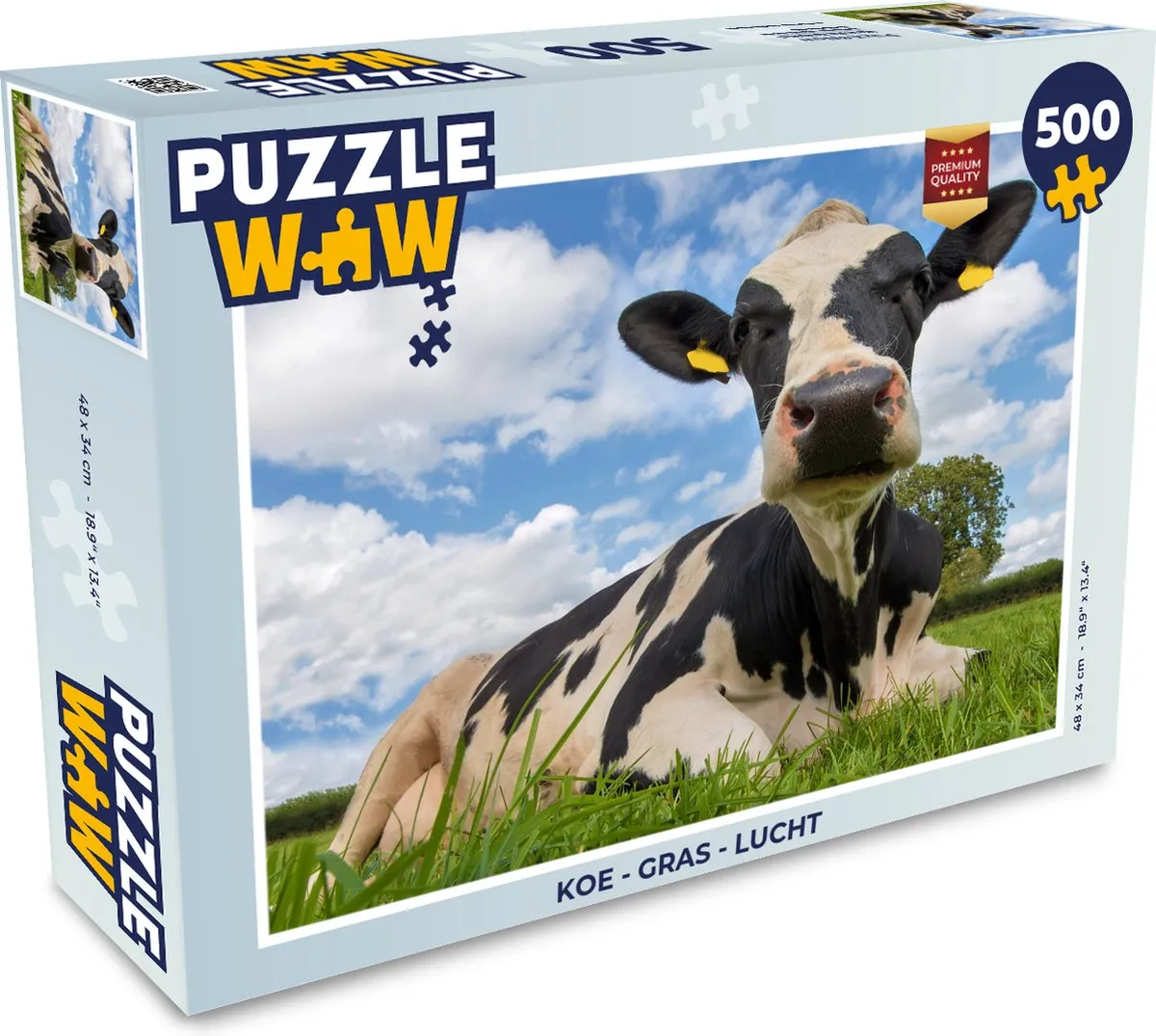 PuzzleWow Puzzel Koe Gras Lucht 500 Stuks - Multicolor