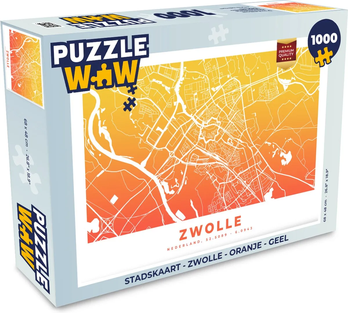 PuzzleWow Stadskaart Zwolle Legpuzzel 1000 Stuks - Multicolor
