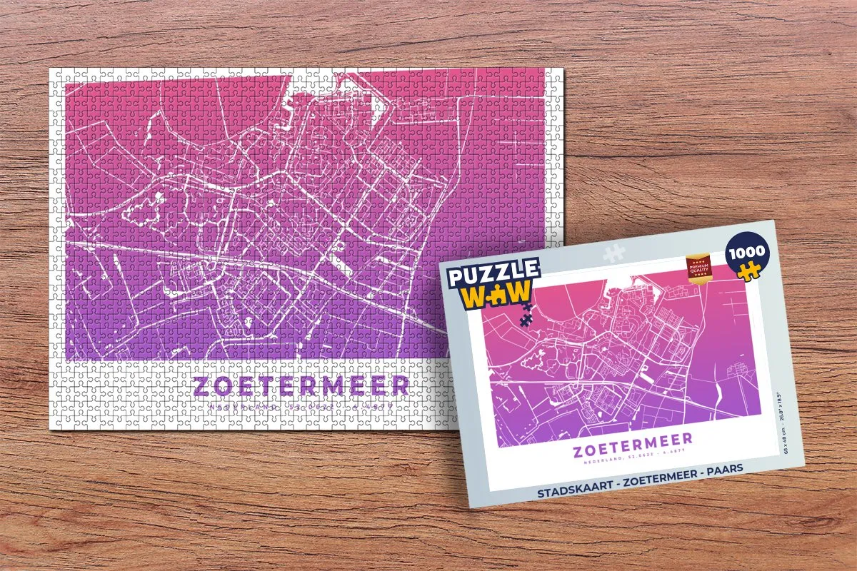 PuzzleWow Stadskaart Zoetermeer Legpuzzel 1000 Stuks - Multicolor