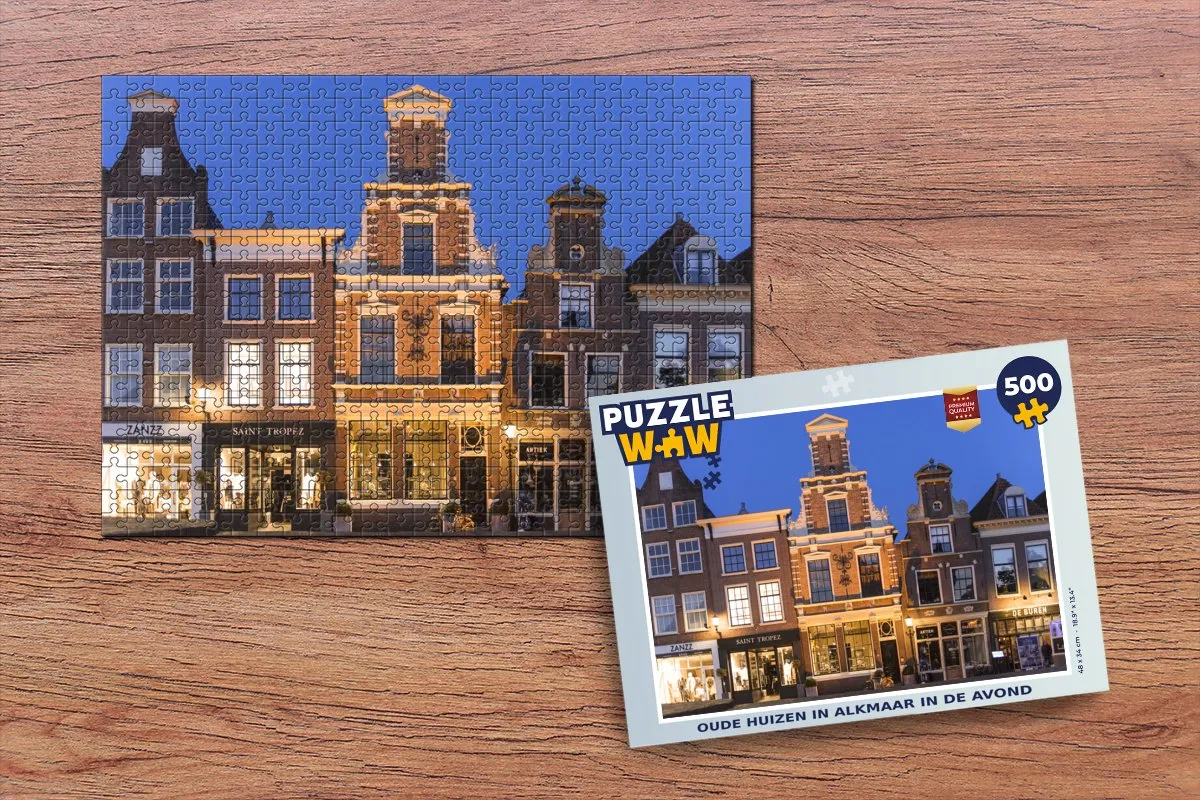 PuzzleWow Legpuzzel Alkmaar Avond Huizen 500 Stuks - Multicolor